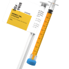 A close-up of a single Bonafide Honey Oil syringe, showcasing the amber-colored oil and precise measurement markings.