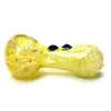 Side view of the yellow 2.5-inch Soft Glass Blunt Pipe with black accents, showing its sturdy glass construction