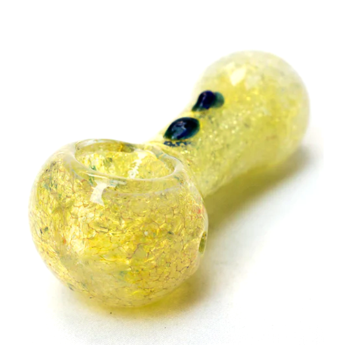 2.5-inch yellow Soft Glass Blunt Pipe with thick glass walls and black airflow dots