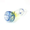 Blue spiral design on a 3-inch glass weed pipe with thick glass walls and ergonomic design