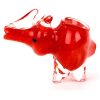 A small red animal-shaped glass pipe in the shape of a rhino, with a smooth, glossy finish.