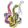 Yellow and Black Single Chamber Glass Bubbler Pipe - A glass bubbler with swirling yellow and black colors, featuring a single chamber and down tube diffuser for water-cooled hits.