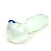 Glow in the Dark Glass Hash Pipe angled view – A clear 3" glass hash pipe with a frosted body, blue accent, and compact design that lights up in the dark.