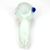Top view of Glow in the Dark Glass Hash Pipe – A close-up view of a compact, clear glass pipe that glows in the dark, showcasing its wide bowl and portable size for herbs or hash.