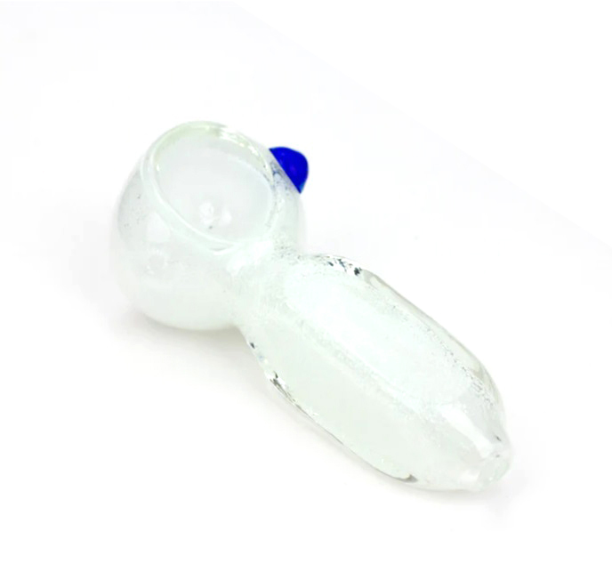 Glow in the Dark Glass Hash Pipe on white background – A 3" glow-in-the-dark glass pipe with a clear and simple design, showing off its ergonomic bowl and smooth finish.