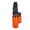 The front view of the red Techno Flexible Refillable Torch Lighter, showcasing its cylindrical design and rotatable nozzle for flame adjustment.