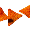 Three triangular tortilla chips, orange in color with a crispy texture, representing High Heals Doritos Edibles