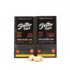 Two Shatter Bars 1200mg THC packages in Cookies and Green flavor, available in Sativa and Indica varieties, accompanied by white chocolate pieces.