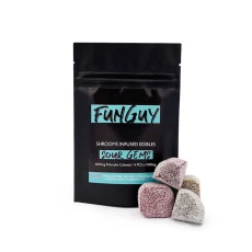 Front packaging of Funguy Sour Gems Magic Mushroom Gummies from Weed Market, with assorted sour-coated gummies containing 4000mg psilocybe cubensis