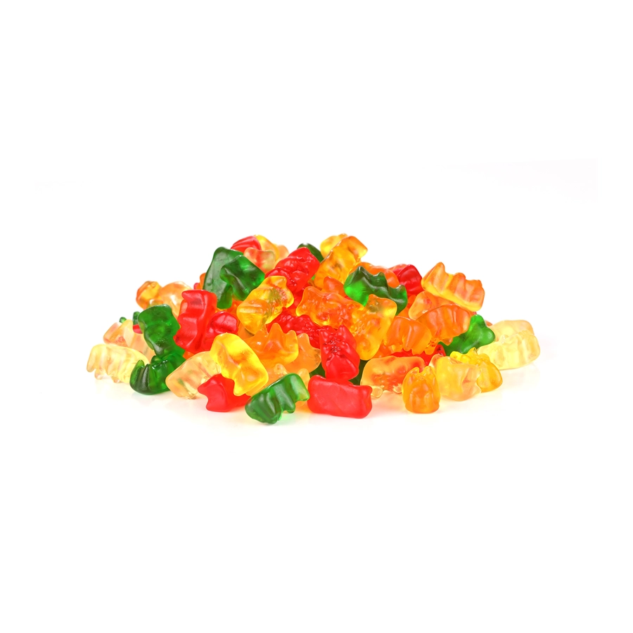A colorful assortment of Grounded High Dose THC-infused gummy bears, offering a sweet cannabis experience in multiple fruity flavors. Available at Weed Market, each gummy contains 50mg THC