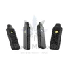 Four black durable vape devices from Major League Extractions, showing front, back, and side views with a stylish pattern and yellow button design on a white background.