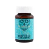 A brown glass bottle with a white cap, featuring MOTA's signature design of a sugar skull in blue and the product name "CBD Sleep." The label highlights that each capsule contains 30mg of CBD and 30mg of CBN. CBD CBN Oil