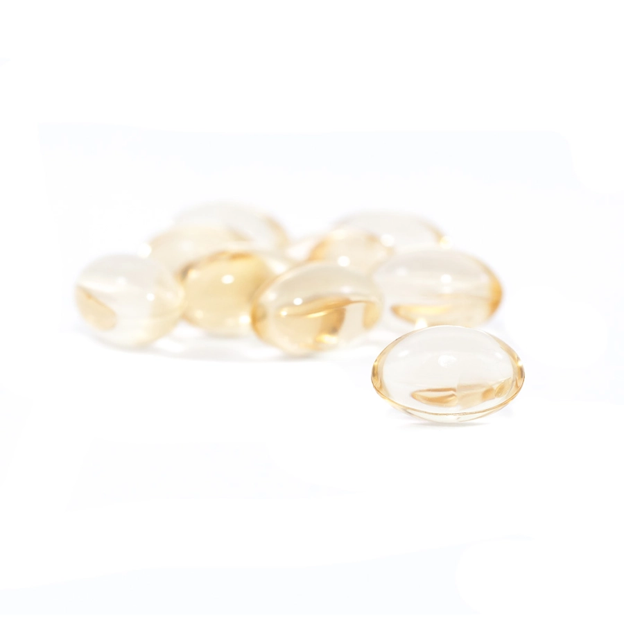 A close-up shot of the soft gel CBD capsules.