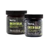 MOTA Green Balm shown in two sizes — 4oz and 2oz jars. The 4oz contains 500mg THC and 30mg CBD, while the 2oz contains 250mg THC and 15mg CBD. Both jars are labeled for their muscle and skin healing properties.