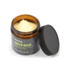 Open jar of MOTA Green Balm, displaying the creamy yellow balm inside, highlighting its 500mg THC and 30mg CBD formulation for muscle pain relief, arthritis, and skin hydration.