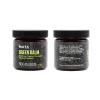 Front and back view of MOTA Green Balm, a 4oz cannabis-infused ointment containing 500mg THC and 30mg CBD, designed for soothing muscle pain, arthritis, and dry skin, packaged in a dark jar with a black lid