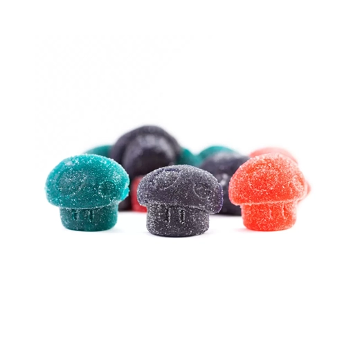 MOTA Mushroom Gummies from Weed Market in blue, purple, and red mushroom shapes