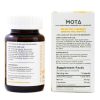 Back view of MOTA THC Weed Pills bottle and packaging, showing ingredient list and directions for use with a focus on 100mg THC per capsule