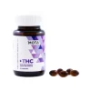Back view of MOTA Full Spectrum THC Oil Capsules bottle and box, displaying supplement facts, dosing information, and ingredients including MCT oil and full-spectrum cannabis oil