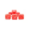 Close-up of MOTA CBD Watermelon Jellies from Weed Market in red square shapes