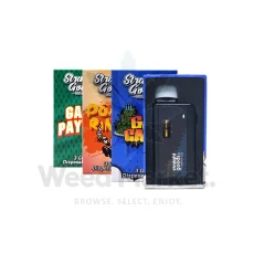 Straight Goods Vape Pen Packaging – Four different Straight Goods 3g disposable vape pen boxes in various flavors with an open box showcasing the vape pen inside.