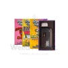 Straight Goods 3g disposable vape pen with packaging showing Strawberry Cough, Stoned Fruit, and Lemonade flavors. Pen is displayed in a black casing.