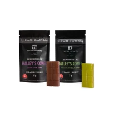 Twisted Extracts Halley’s Comet 1 to 1 Jelly Bombs Grape and Watermelon Jelly Bombs, each with 40mg CBD and 40mg THC. Full-spectrum gummies available at Weed Market, ideal for relaxation and relief