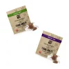 Twisted Extracts Cara-Melts packaging for both Indica and Sativa varieties, each containing 80mg THC. The Indica package has a purple banner, while the Sativa package features a green banner. Both packages are displayed in brown kraft paper bags with unwrapped caramel pieces placed beside them