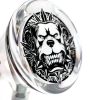 Close-up of a dog design at the base of the Weneed 12" Nice Glass Bong, featuring a fierce-looking dog with a spiked collar engraved on the bottom.