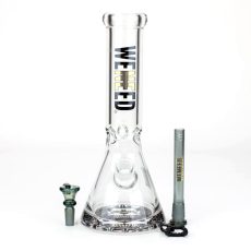 Close-up of the Weneed 12" Nice Glass Bong showing its clear borosilicate glass body with the "Weneed" logo in bold letters.