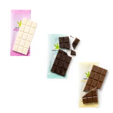 Kush Kitchen Assorted THC Chocolate Bars Strawberry Mint Banana Caramel A variety of THC infused chocolate bars in white dark and milk chocolate