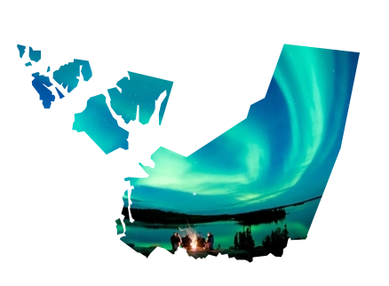 Northwest Territories silhouette filled with northern lights over a lake, featured on Weed Market - Canada's go-to online dispensary in NWT.