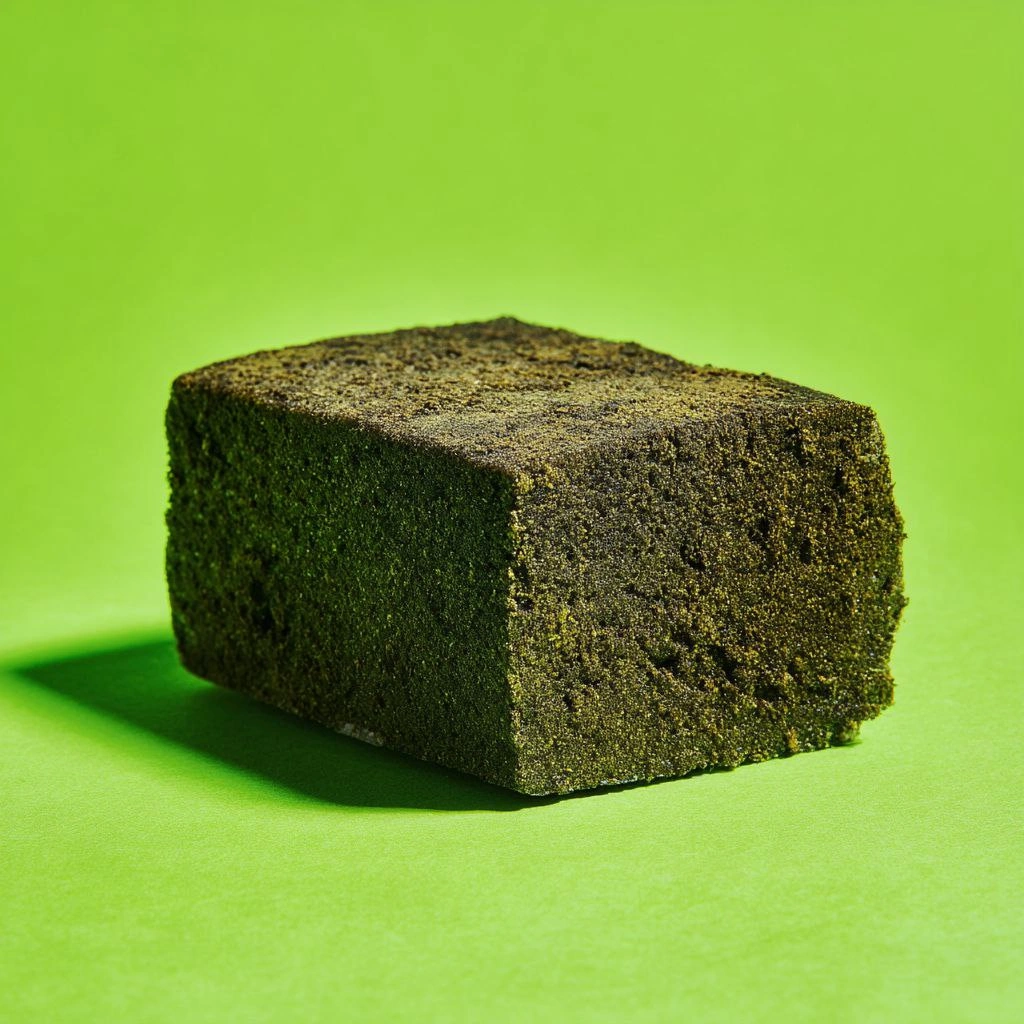 Cannabis hash block on green background