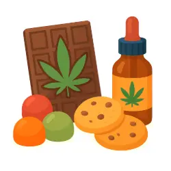 Cannabis edibles illustration with chocolate, cookies and tincture