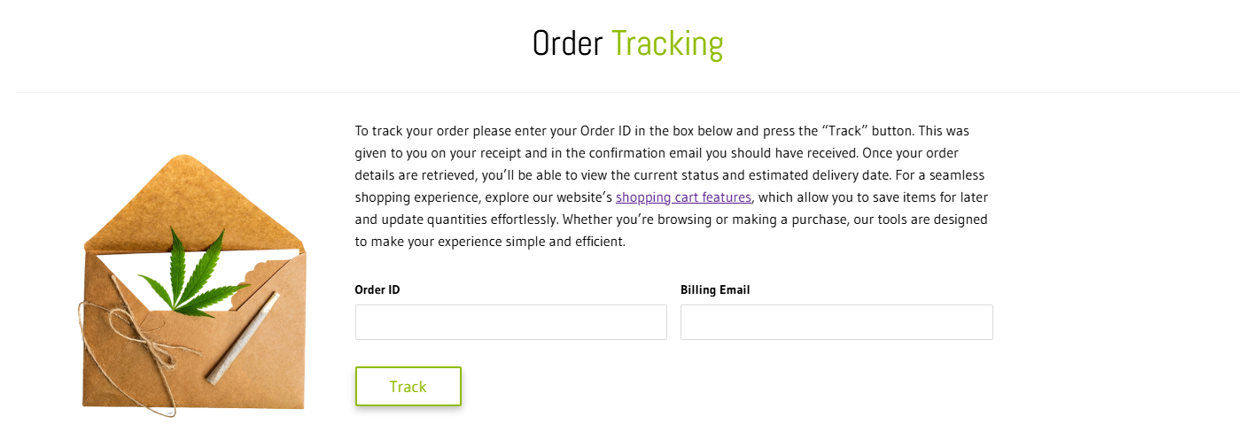Order tracking page screenshot – Weed Market