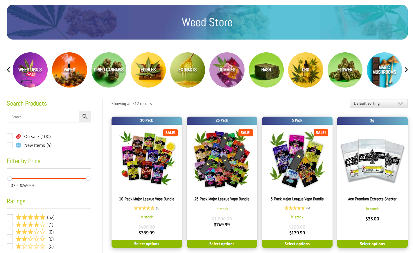 Side view of Weed Market storefront with parking lot