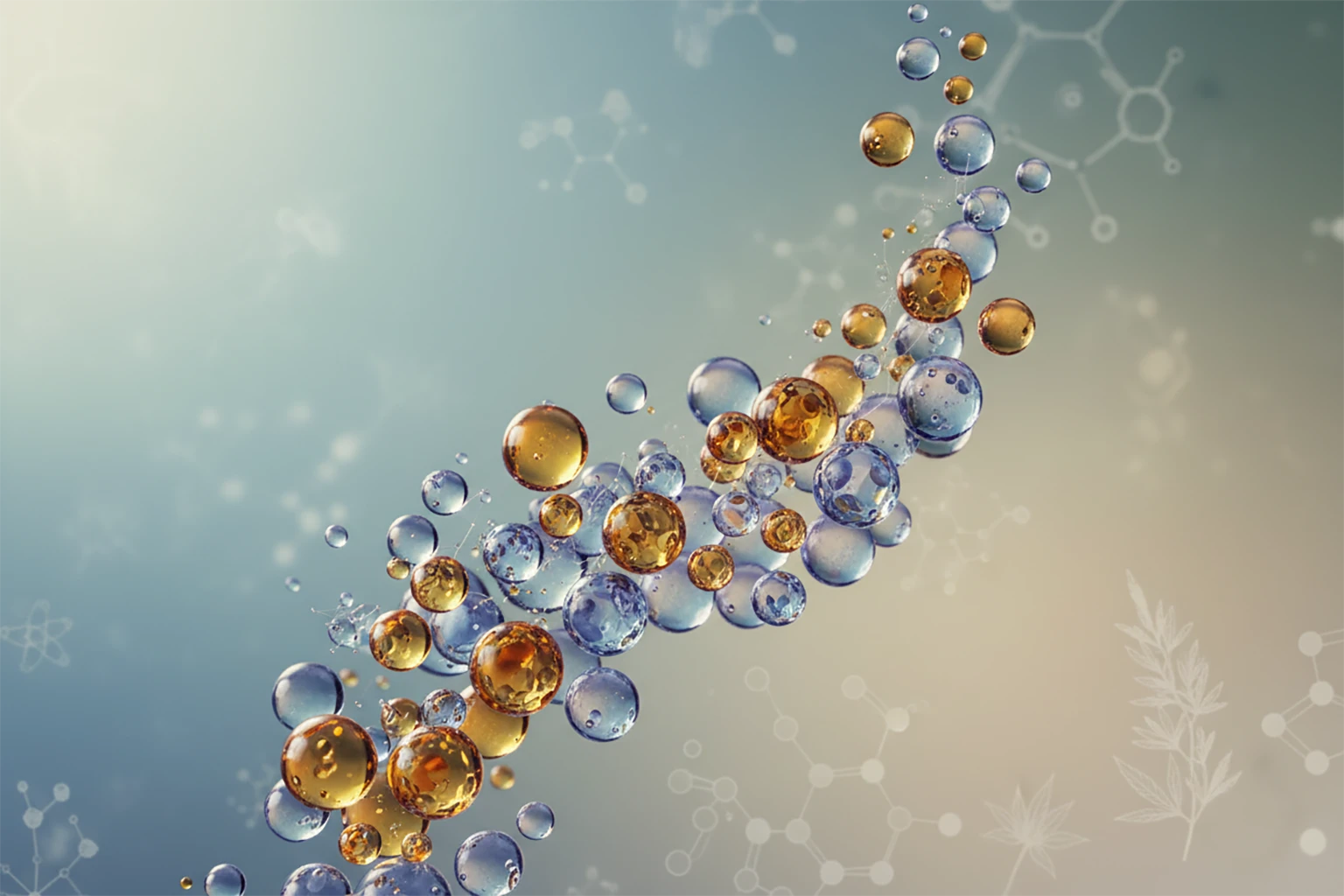 CBN vs CBD molecular oil droplets illustration showing cannabinoid comparison concept for Weed Market