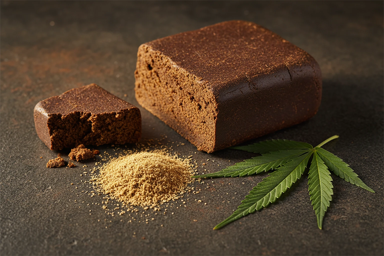 What is hash pressed cannabis block with loose resin and leaf for Weed Market