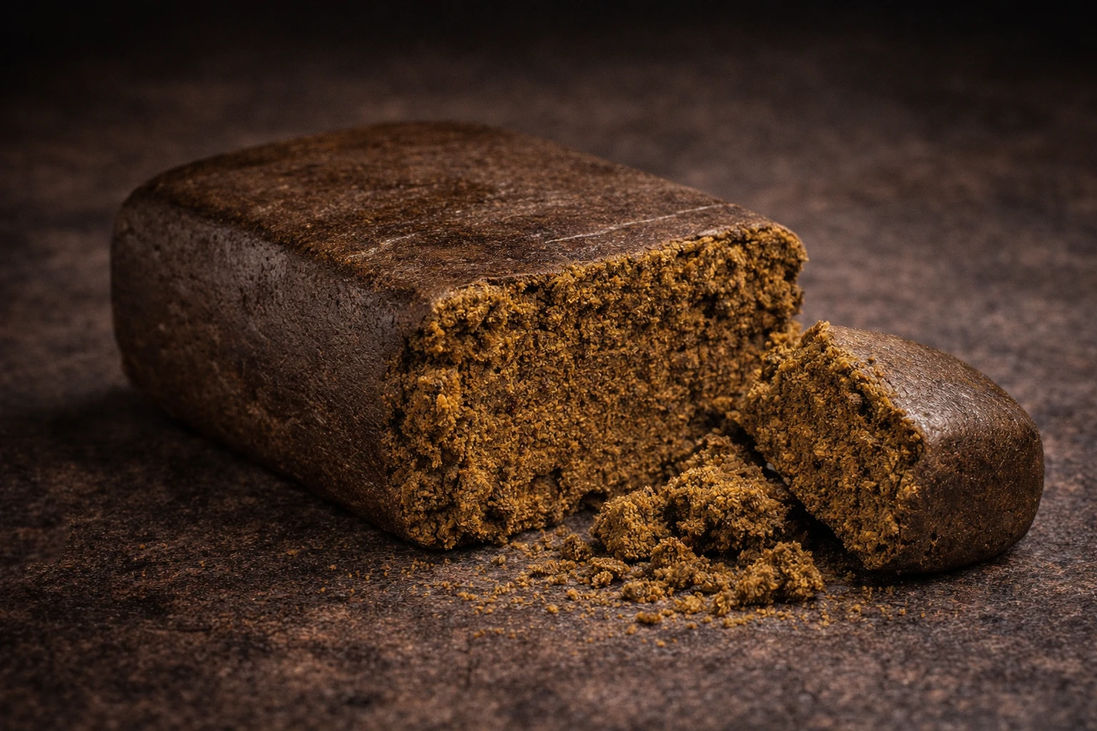 What is hash traditional pressed cannabis concentrate block shown in close detail for Weed Market