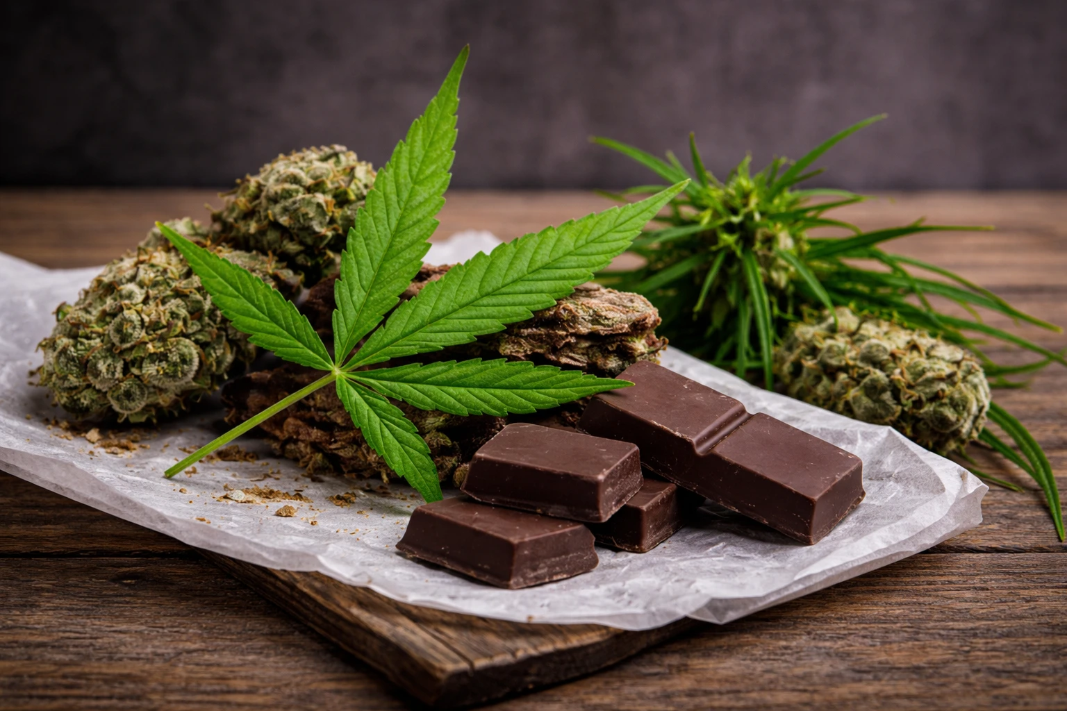 Cannabis chocolate bars with marijuana buds and leaf – Weed Market edibles guide