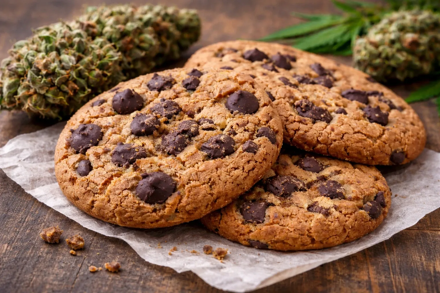 Cannabis chocolate chip cookies with marijuana buds – Weed Market edibles guide