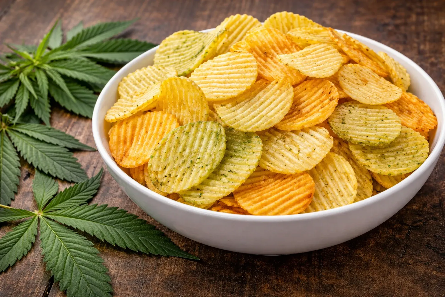Cannabis-infused chips with marijuana leaves – Weed Market edibles guide