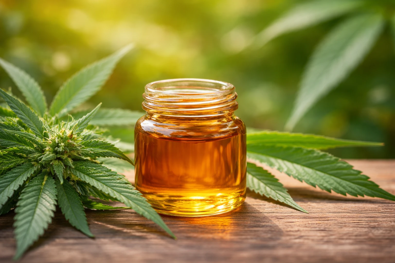 Best Cannabis Concentrates honey oil in glass jar with cannabis leaves — Weed Market