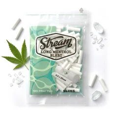 STREAM Slims Long Triple Charcoal Menthol Capsule RYO filter resealable bag of 100, slim filter tips with poppable menthol capsule