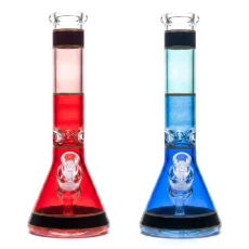 Xtreme 14 inch hand-painted glass beaker bong in red and blue with thick 7mm glass and wide stable base